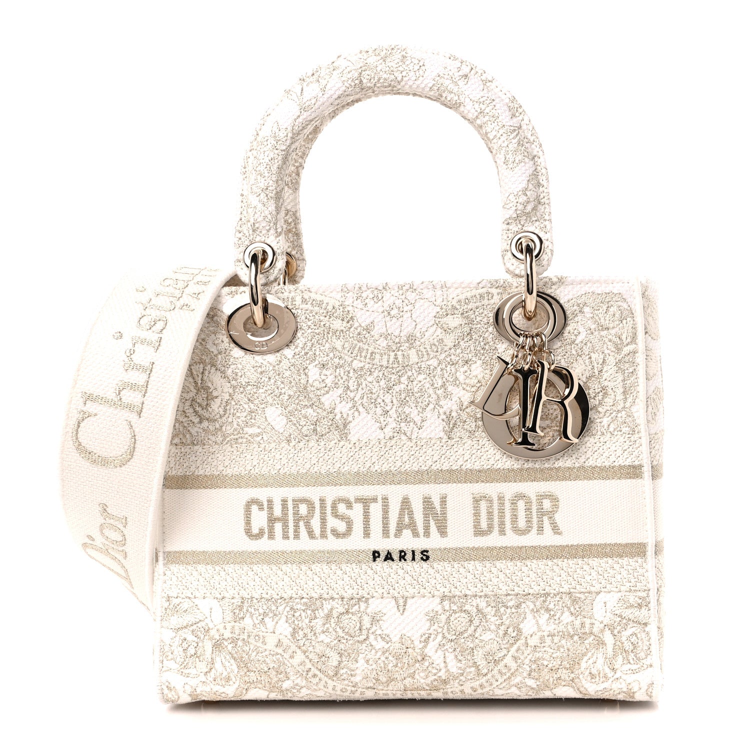 Christian Dior Canvas Around The World Stella Embroidered Medium Lady D-Lite White Gold 1 of 10
