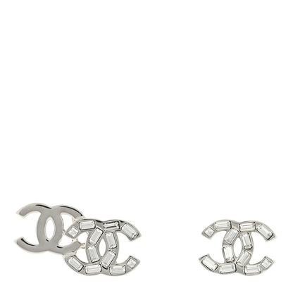 Chanel Baguette Crystal Double CC Earrings Silver 1 of 4