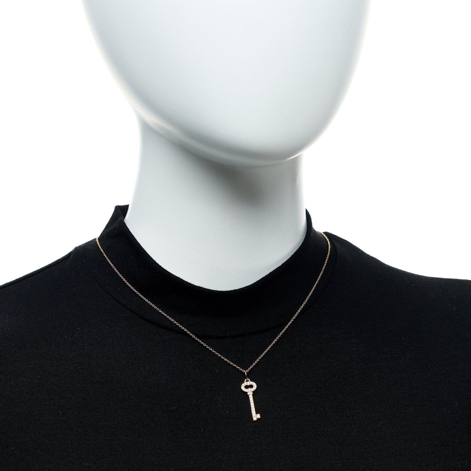 Tiffany 18K Yellow Gold Diamond Mini Vintage Oval Key Pendant Necklace 2 of 5