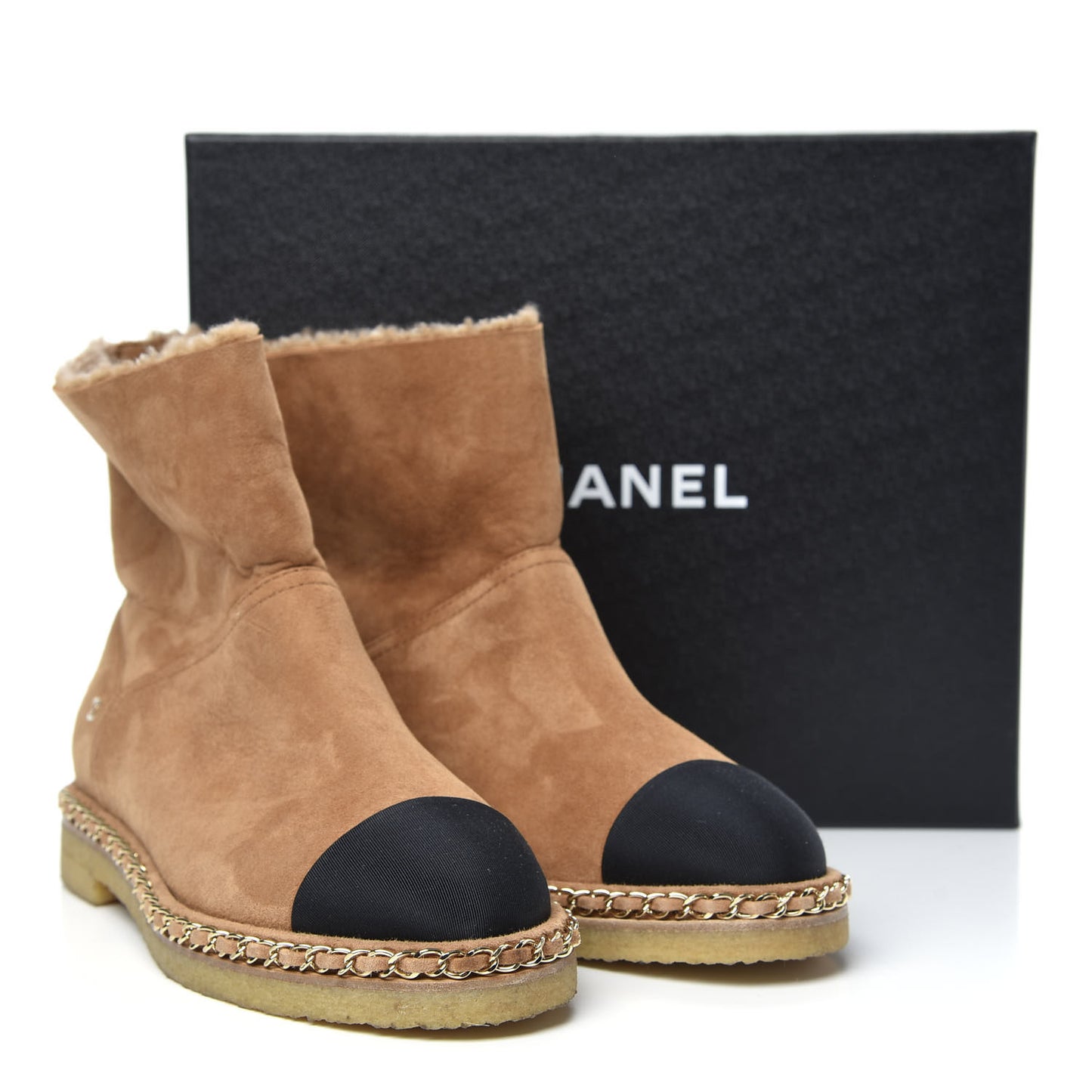Kid Suede Shearling Womens Cap Toe Chain Short Boots 40 Light Brown Black