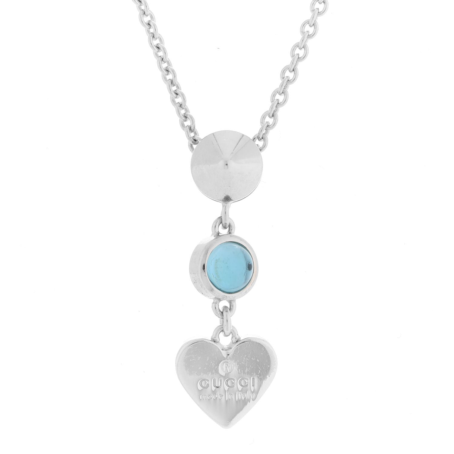 Gucci Sterling Silver Blue Topaz Trademark Heart Pendant Necklace 4 of 6