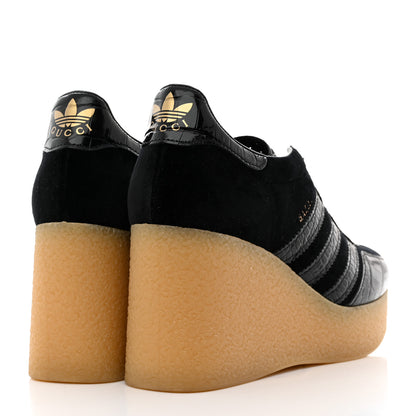 Gucci X ADIDAS Velvet Crocodile Embossed Gazelle Wedge Sneakers 36.5 Black 4 of 7