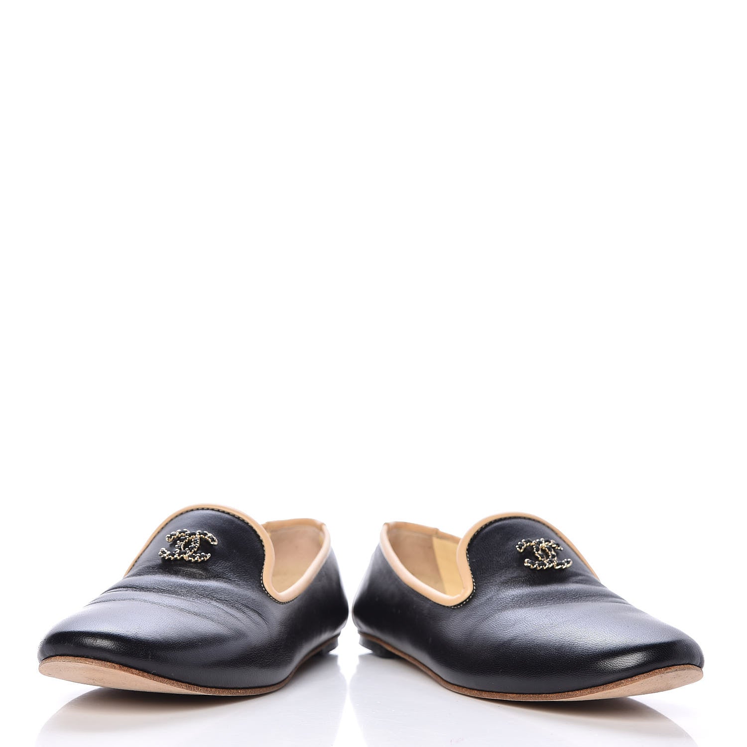 Chanel Lambskin CC Mocassin Loafers 36 Black Beige 6 of 15