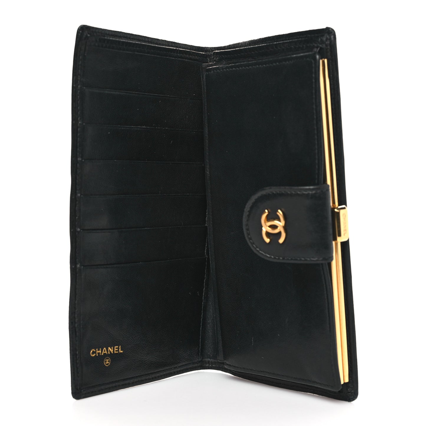 Lambskin Diamond Stitched French Wallet Black
