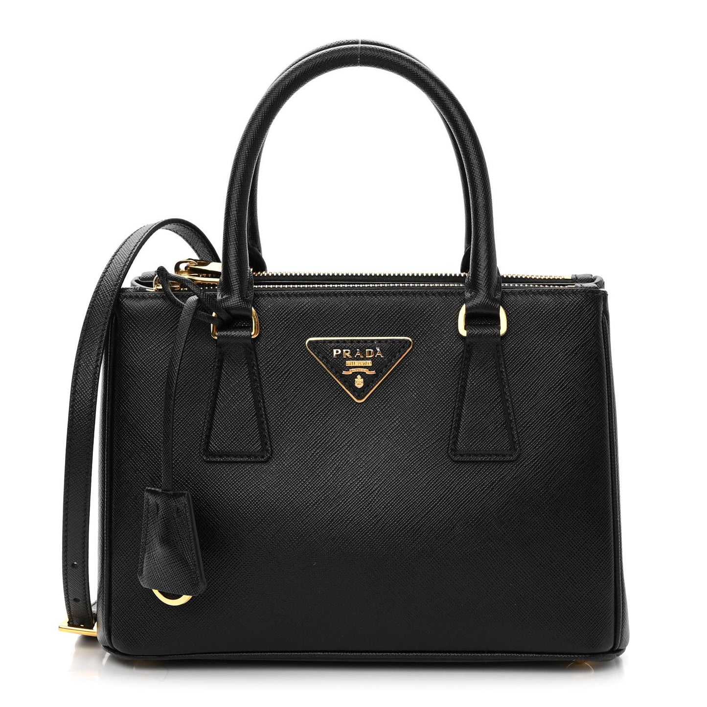 Saffiano Lux Mini Galleria Double Zip Tote Black