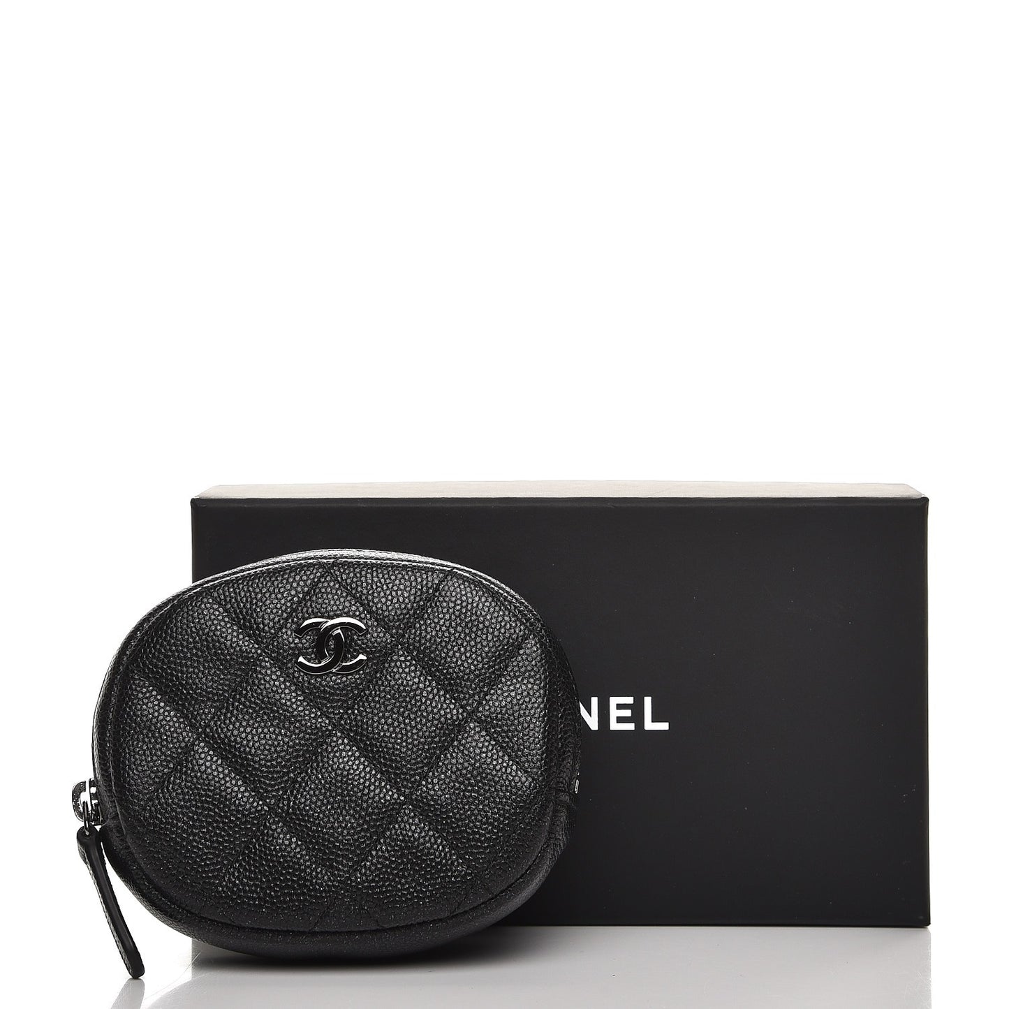 Metallic Caviar Quilted Zip Around Classic Coin Purse Black
