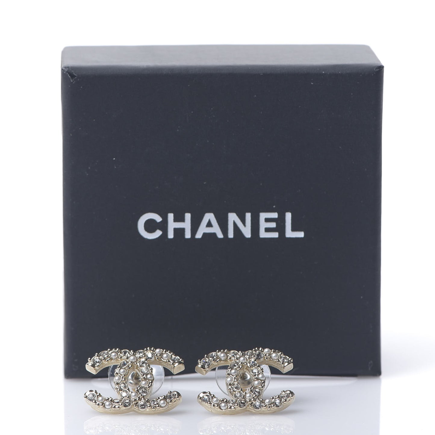 Crystal Pearl CC Earrings Silver