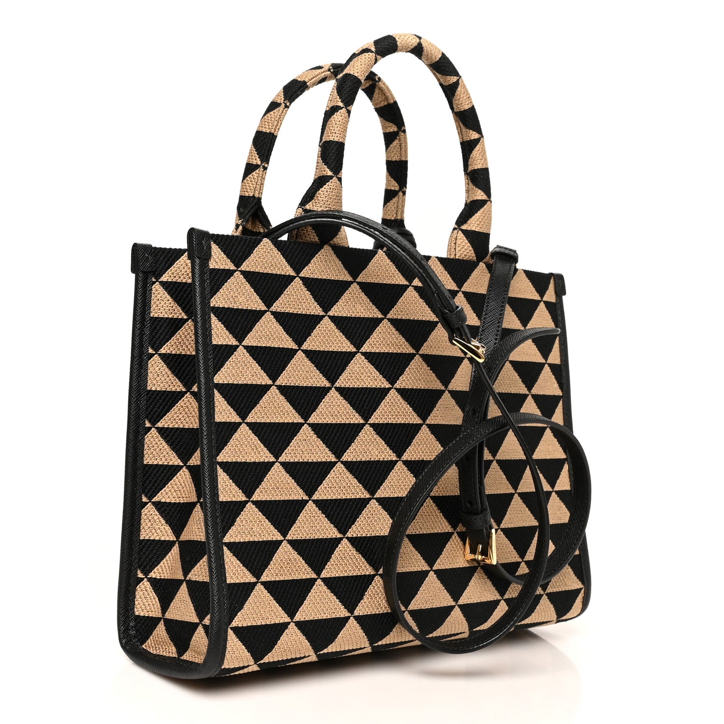 Jacquard Saffiano Triangolo Symbole Embroidered Small Tote Black Corda