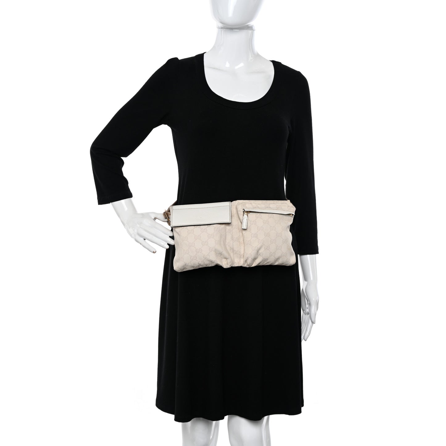 GG Monogram Web Double Pocket Belt Bag White