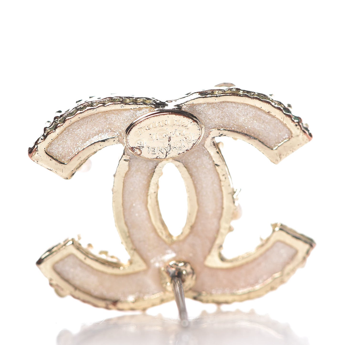 Pearl Crystal Baguette CC Earrings Gold