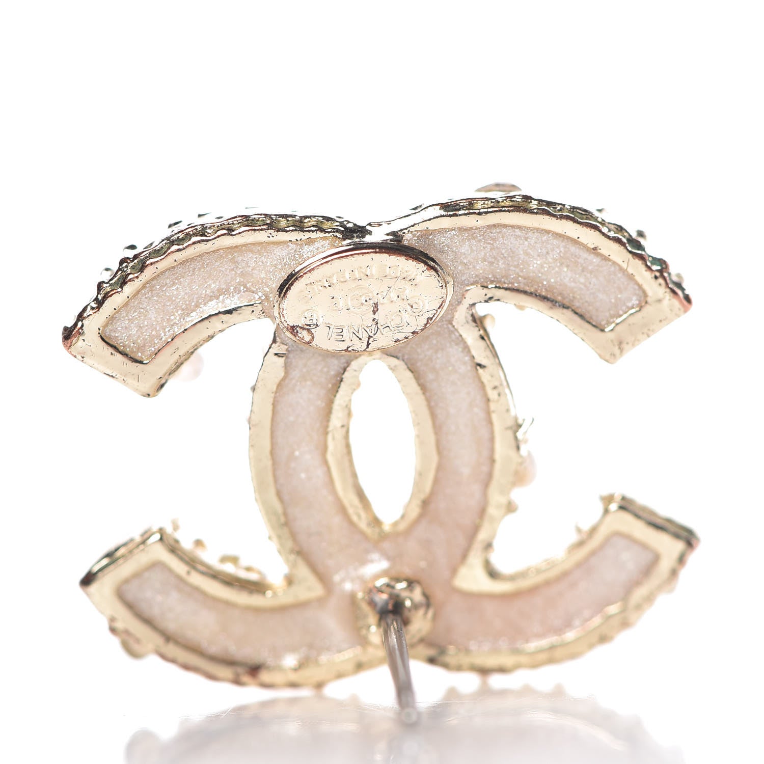 Chanel Pearl Crystal Baguette CC Earrings Gold 4 of 5