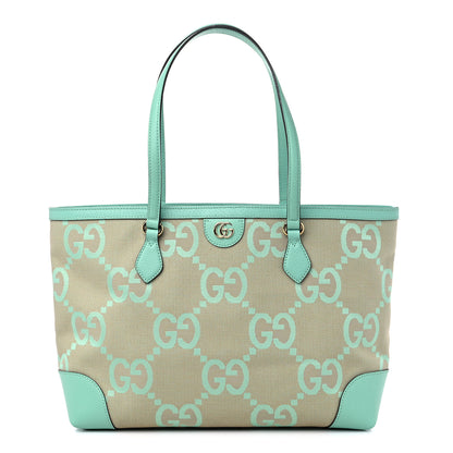Gucci Monogram Jumbo GG Textured Dollar Calfskin Medium Ophidia Shopping Tote Beige Pepperlight Mint 1 of 10