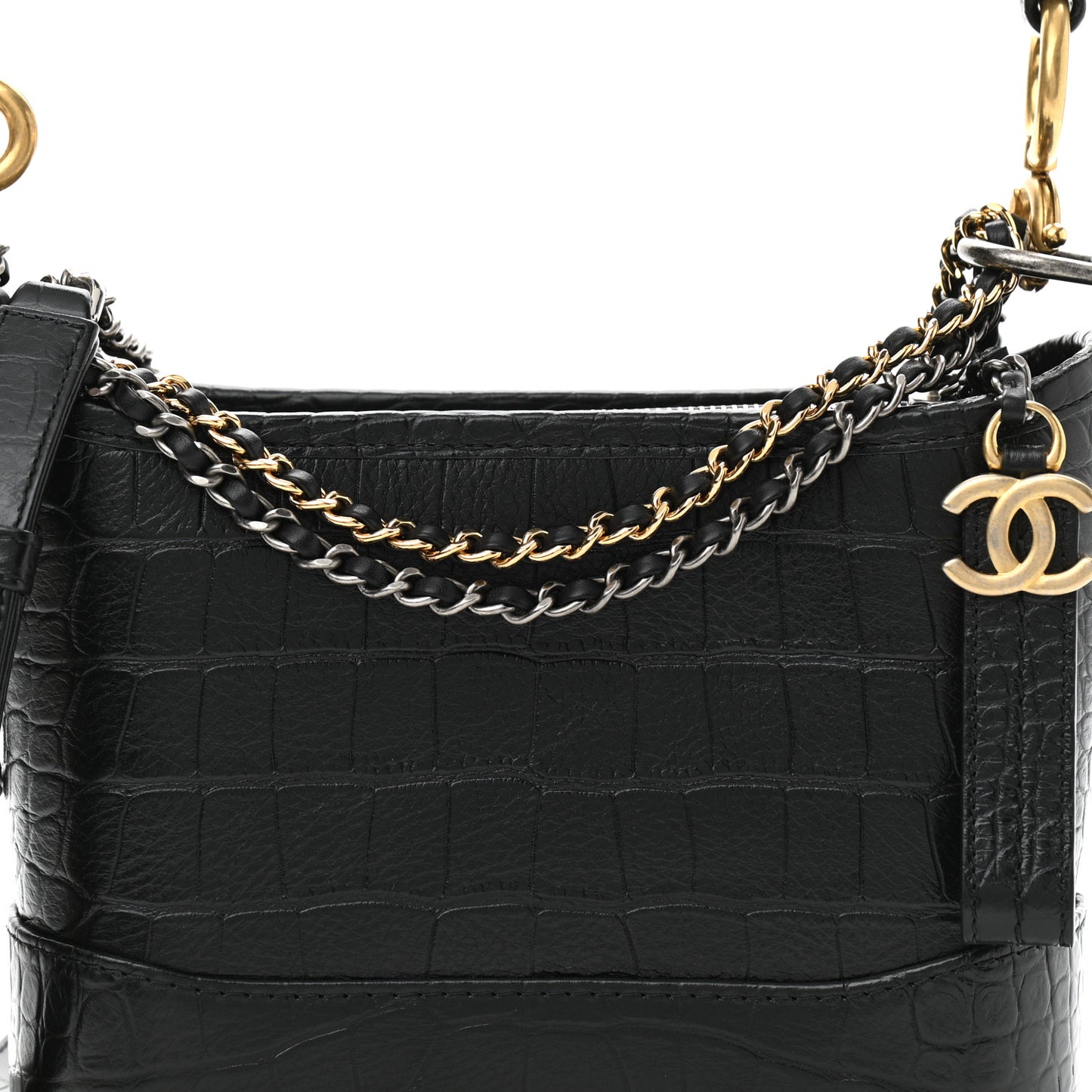 Calfskin Crocodile Embossed Small Gabrielle Cocodile Hobo Black