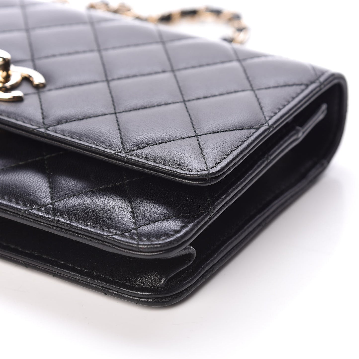 Lambskin Quilted Trendy CC Wallet On Chain WOC Black