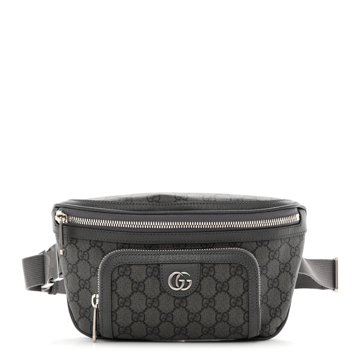GG Supreme Monogram Textured Dollar Calfskin Ophidia Belt Bag Grey Black Graphite Grey