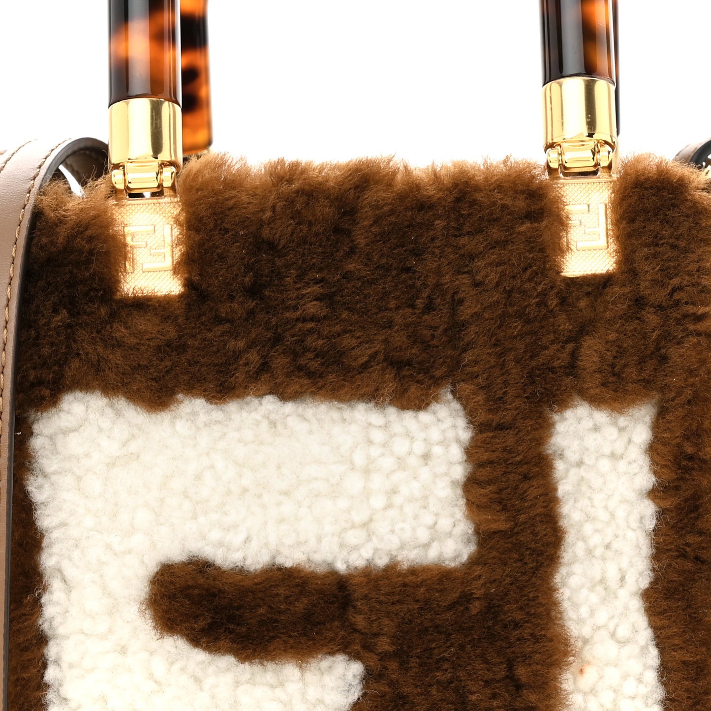 Shearling Plexiglass FF Mini Fendi Sunshine Shopper Tote Forresta White