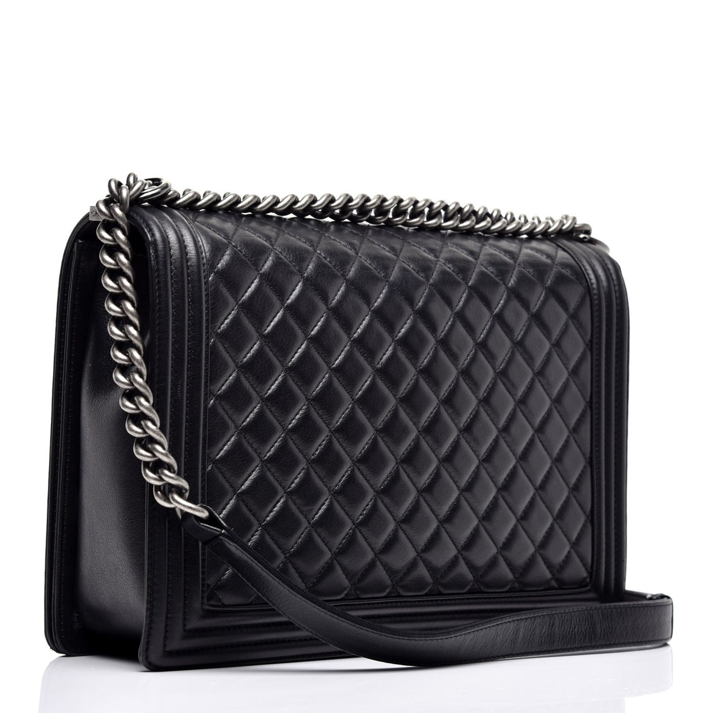 Calfskin Quilted Large Boy Flap Black