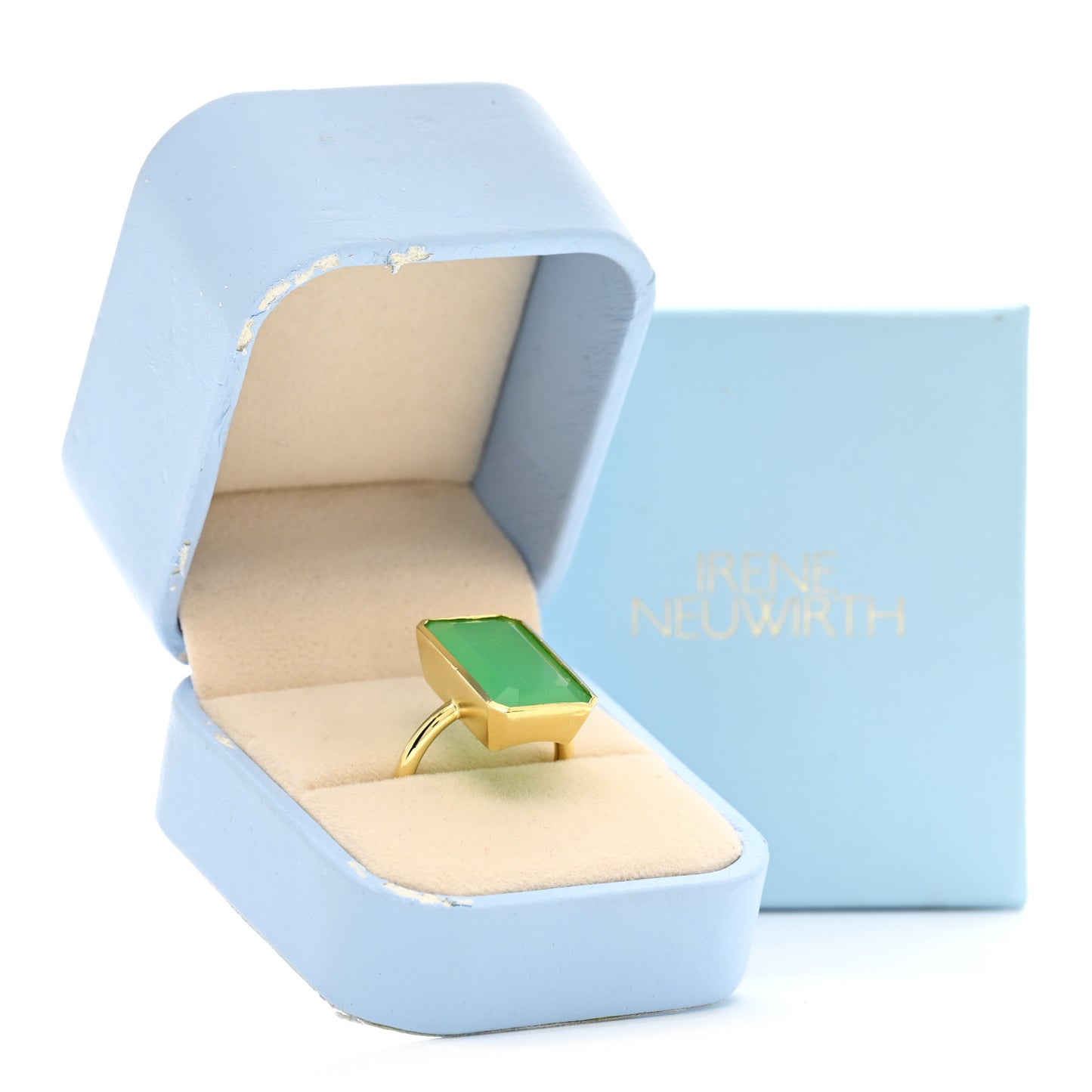 18K Yellow Gold Chrysoprase Cocktail Ring 56 7.5
