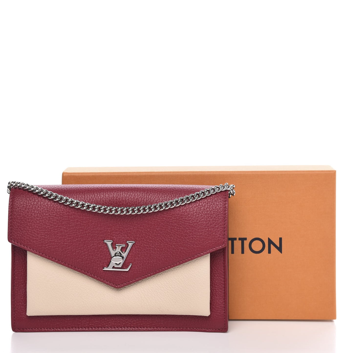 Calfskin My Lockme Chain Pochette Lie De Vin Etain Creme