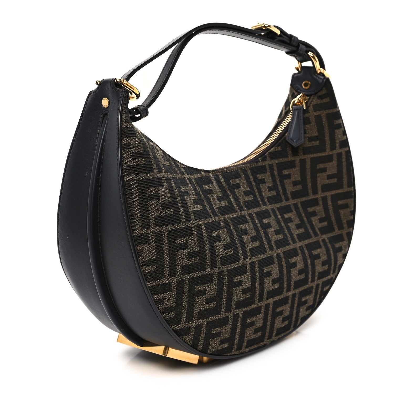 Fendi Fabric Jacquard Vitello Grace FF 1974 Small Fendigraphy Hobo Bag Tobacco Moro Ebano 3 of 10