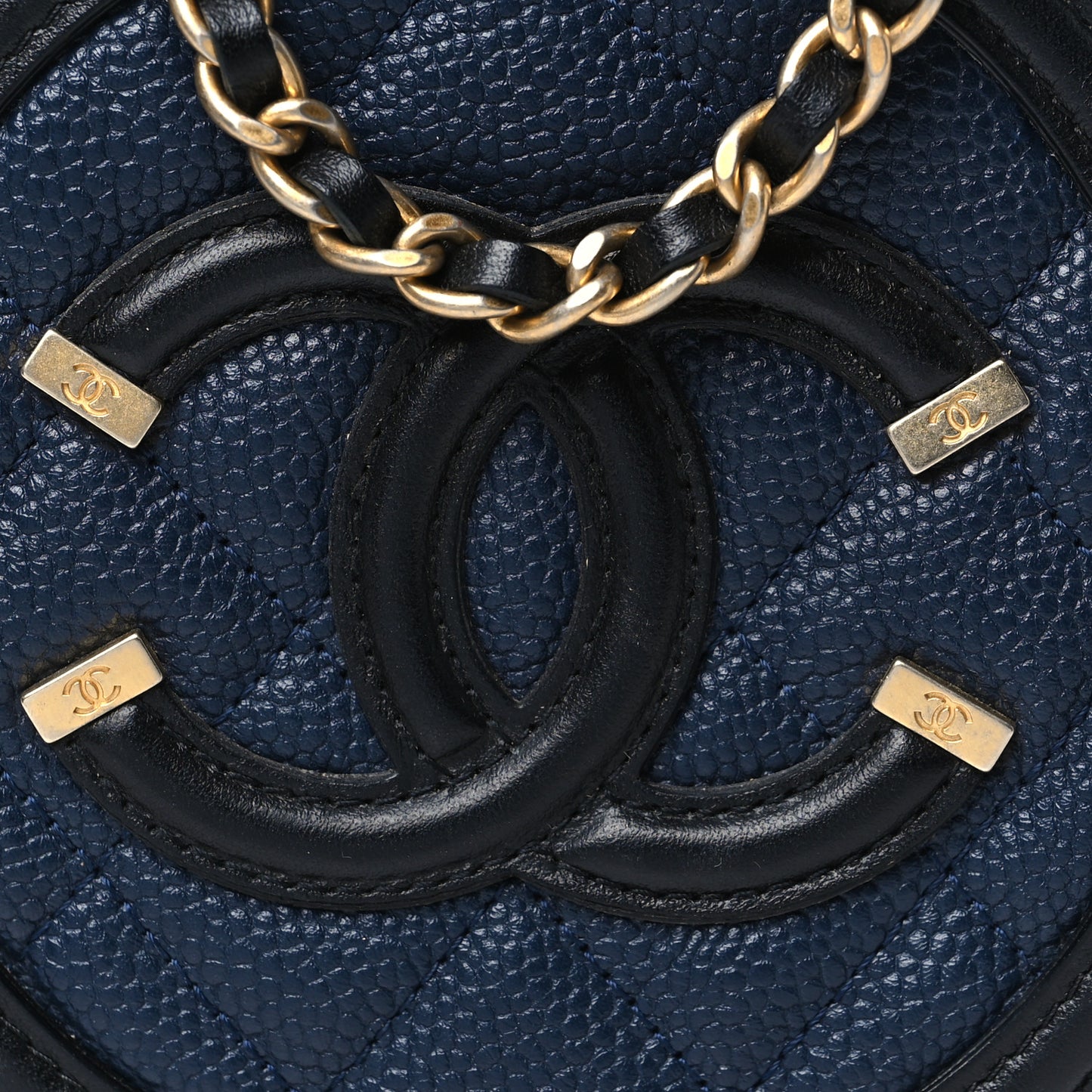 Caviar Quilted Round Filigree Crossbody Navy Black