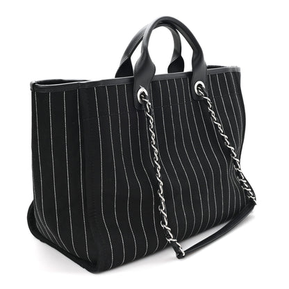 Chanel Canvas Calfskin Striped Medium Deauville Tote Black White 4 of 11