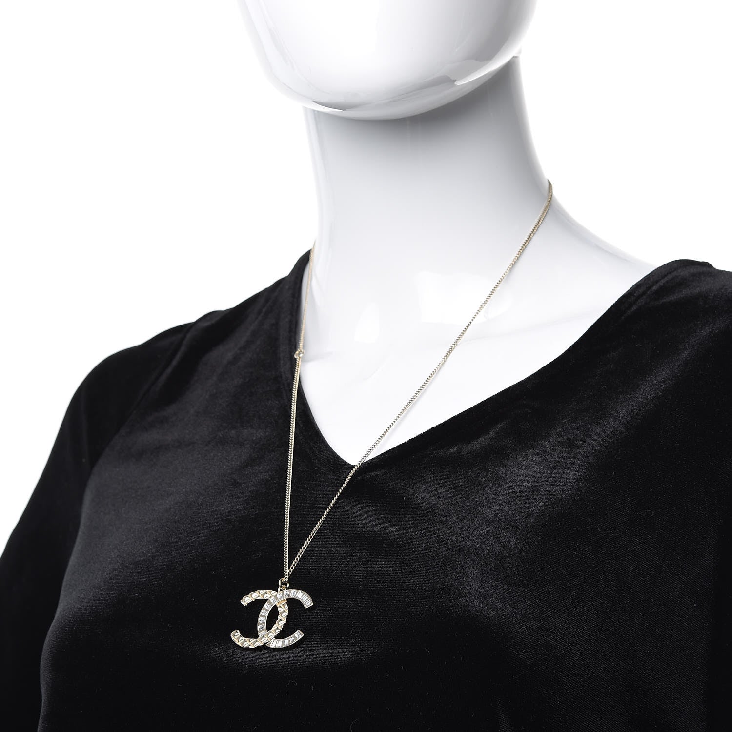 Chanel Baguette Crystal Quilted CC Pendant Necklace Gold 2 of 6