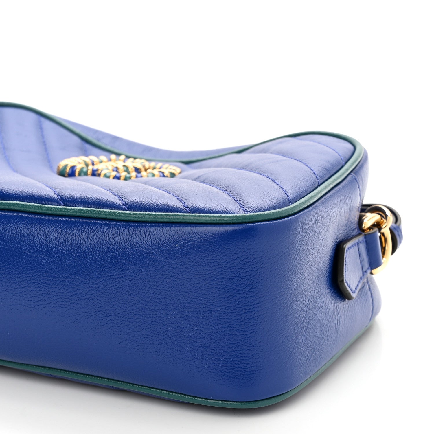 Gucci Azalea Calfskin Enamel Matelasse Diagonal Small Torchon GG Marmont Chain Shoulder Bag Imperial Blue Pavone 10 of 11
