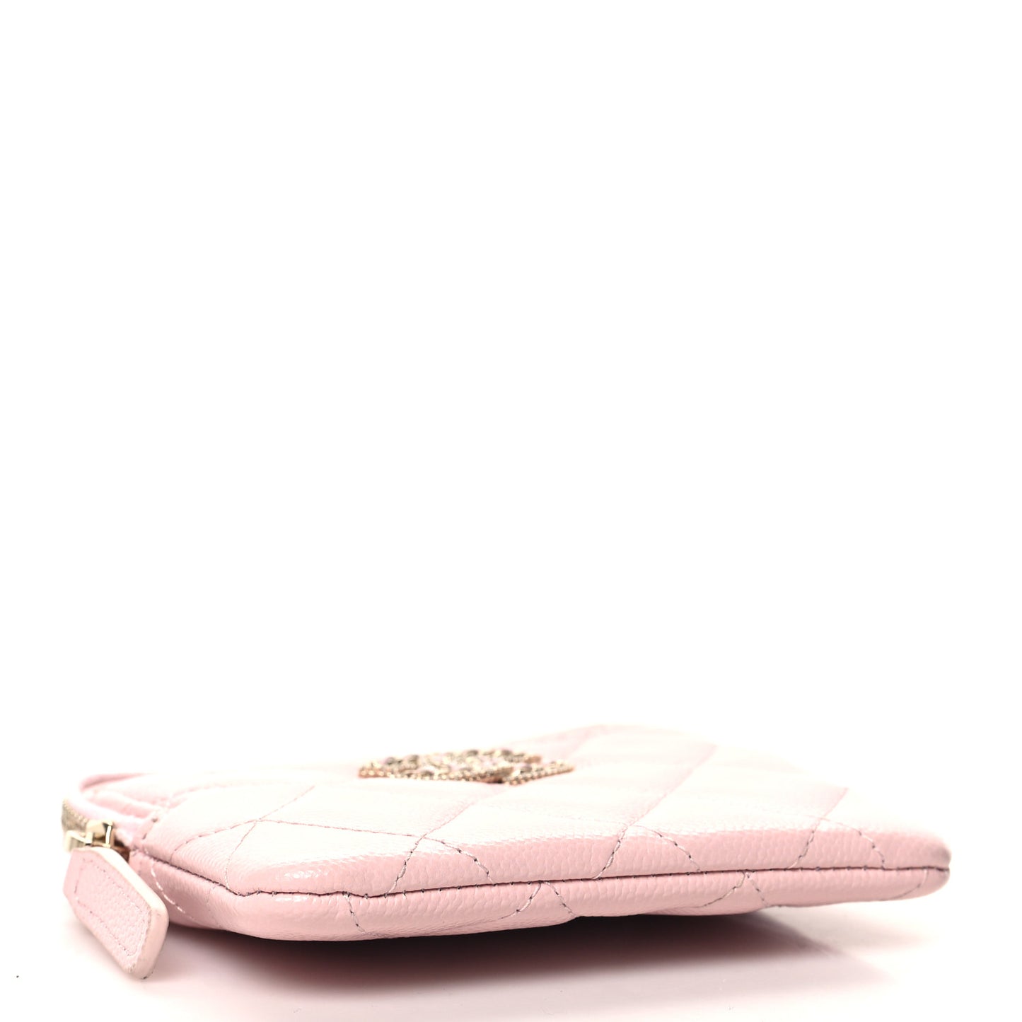 Caviar Quilted Crystal Zip Card Holder Wallet Light Pink
