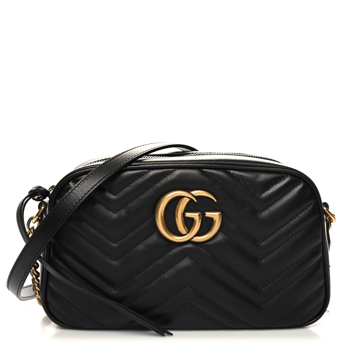 Calfskin Matelasse Small GG Marmont Chain Shoulder Bag Black