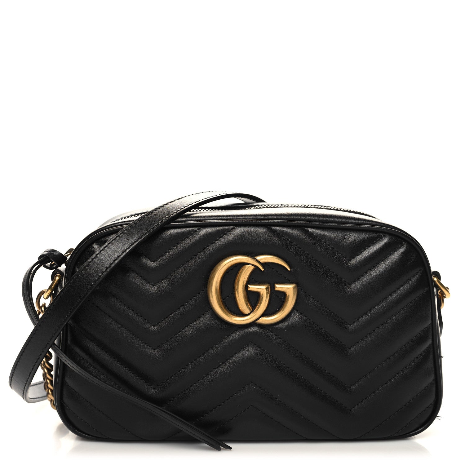 Gucci Calfskin Matelasse Small GG Marmont Chain Shoulder Bag Black 1 of 12