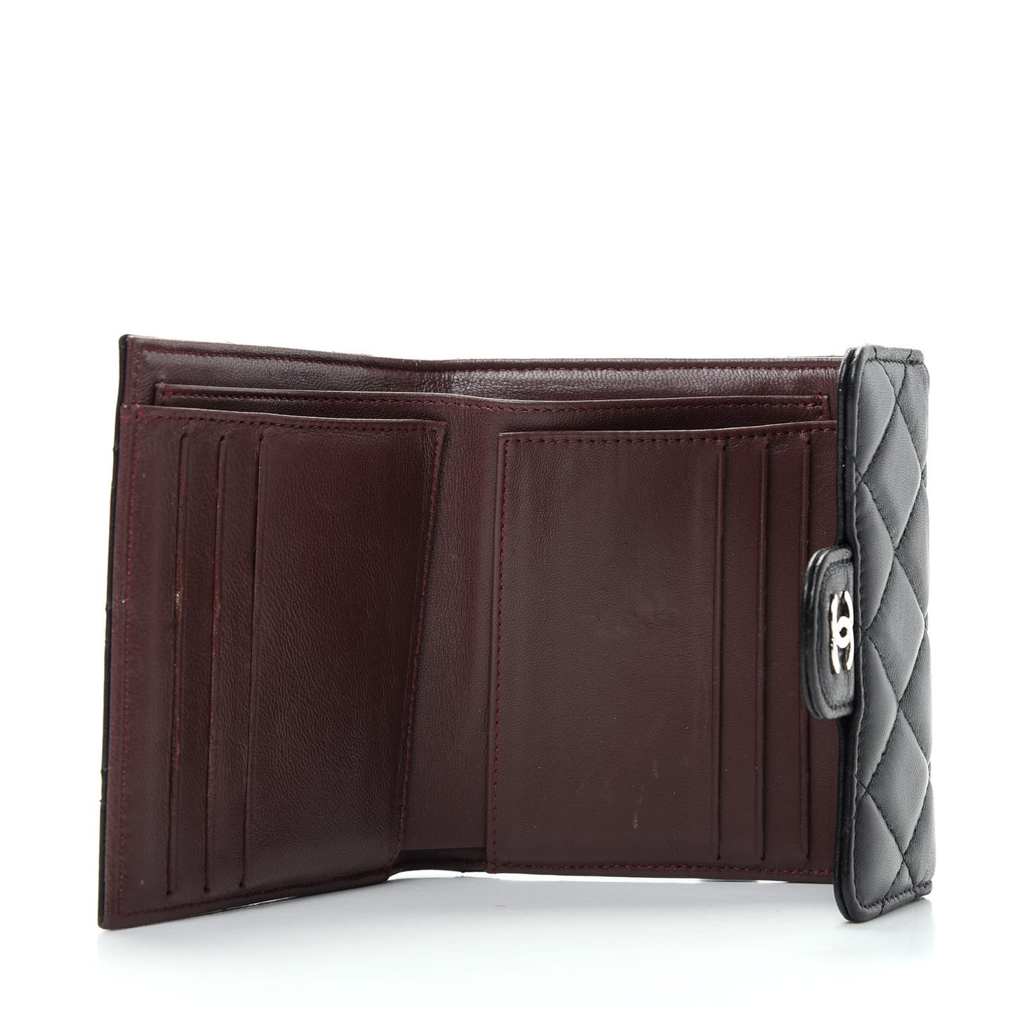 Lambskin Quilted Compact Flap Wallet Black
