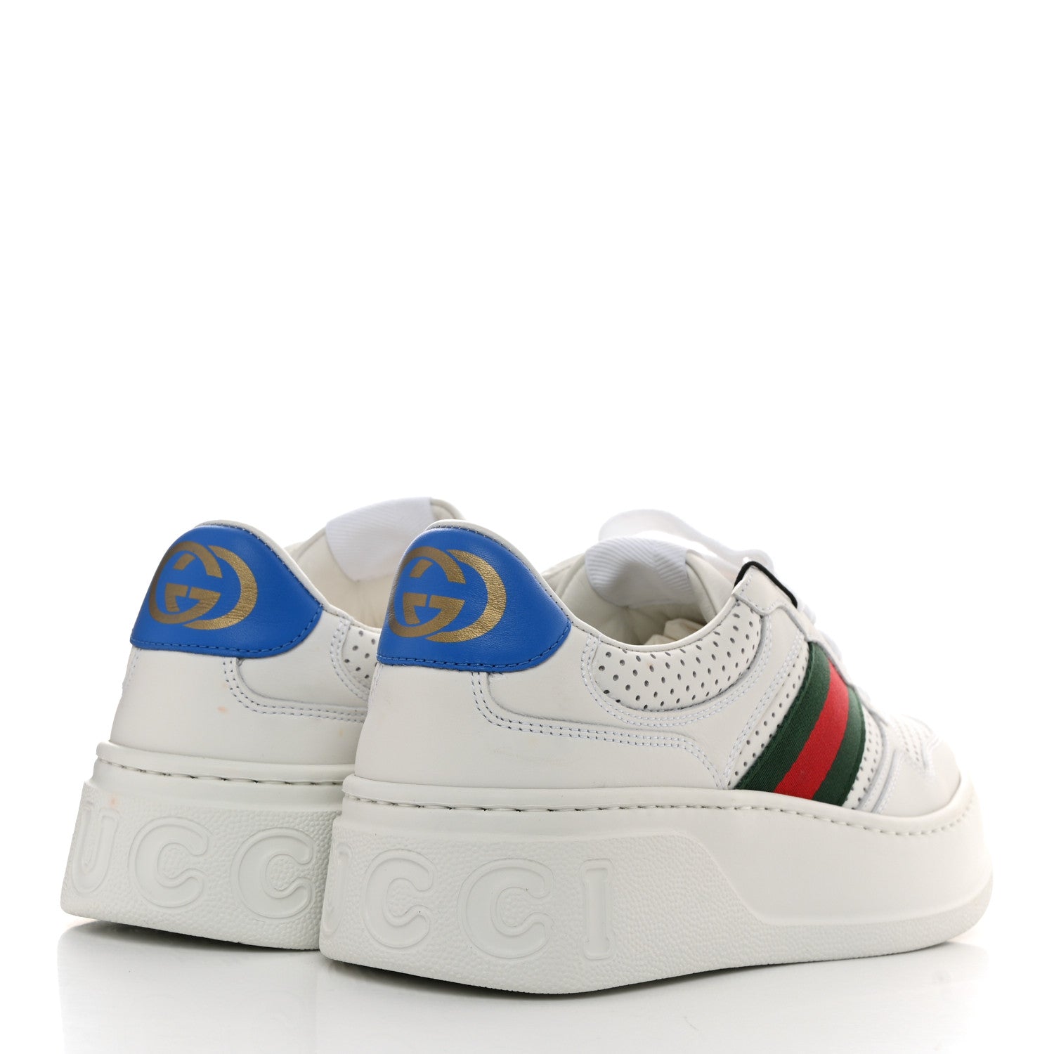 Gucci Calfskin Web Perforated Womens Platform 55mm Sneakers 38.5 White Bright Splash 4 of 9
