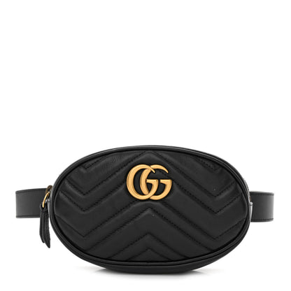Gucci Calfskin Matelasse GG Marmont Belt Bag 75 30 75/30 Black 1 of 15