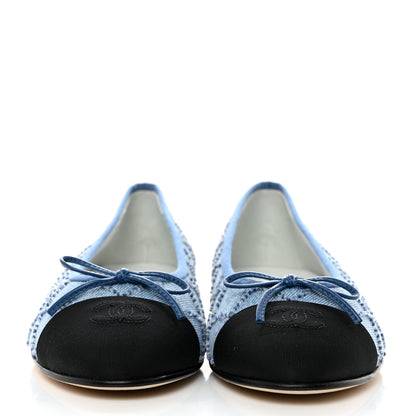 Chanel Denim Embroidered Grosgrain CC Cap Toe Ballerina Flats 40.5 Blue Black 2 of 9