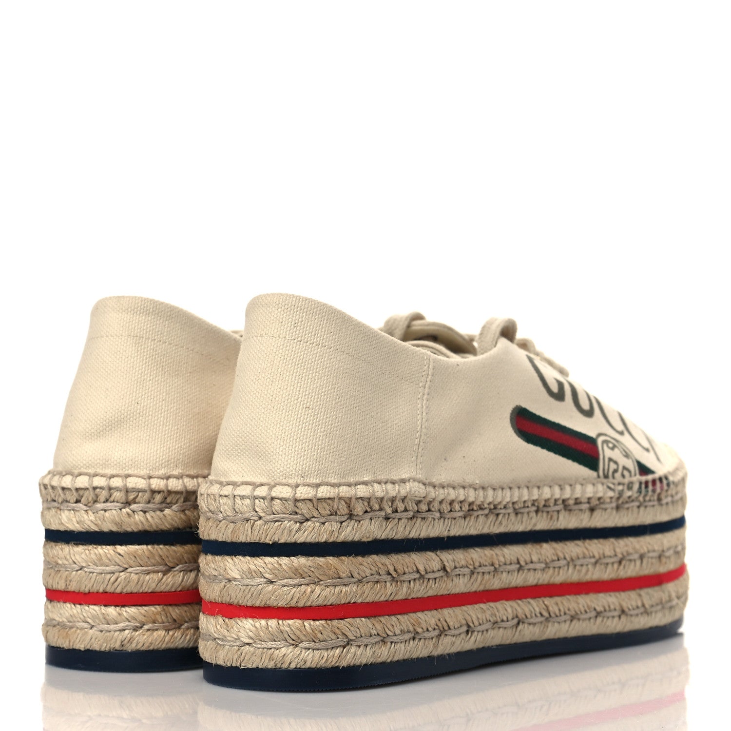 Gucci Canvas Logo Lace-Up Platform Espadrilles 39.5 Greggio Grege 4 of 8