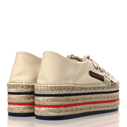 Gucci Canvas Logo Lace-Up Platform Espadrilles 39.5 Greggio Grege 4 of 8