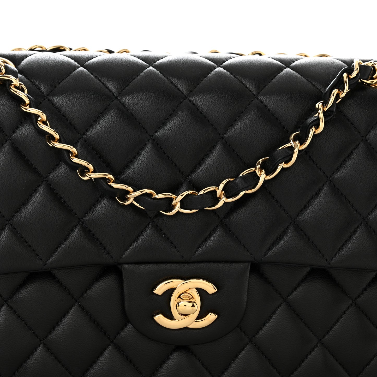 Lambskin Quilted Medium Double Flap Black