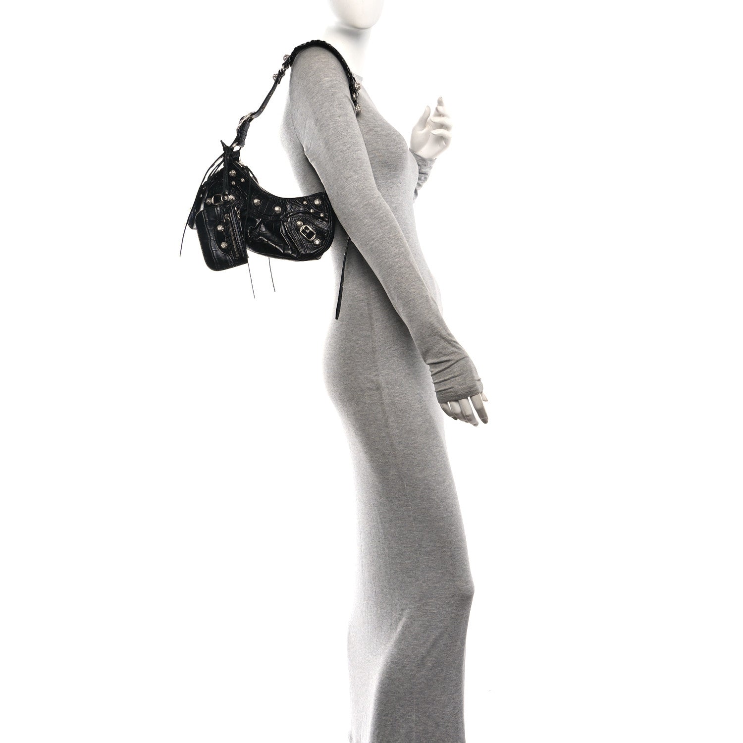 Balenciaga Extra Supple Calfskin Crystal Crocodile Embossed Le Cagole Shoulder Bag XS Black 2 of 11