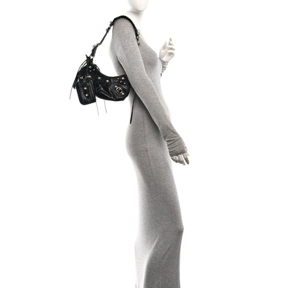 Balenciaga Extra Supple Calfskin Crystal Crocodile Embossed Le Cagole Shoulder Bag XS Black 2 of 11