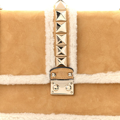 Valentino Garavani Shearling Medium Glam Lock Rockstud Flap Tan 8 of 10
