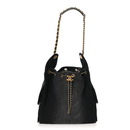 Chanel Washed Denim Quilted Medium Chanel 25 Handbag Black 1 of 12
