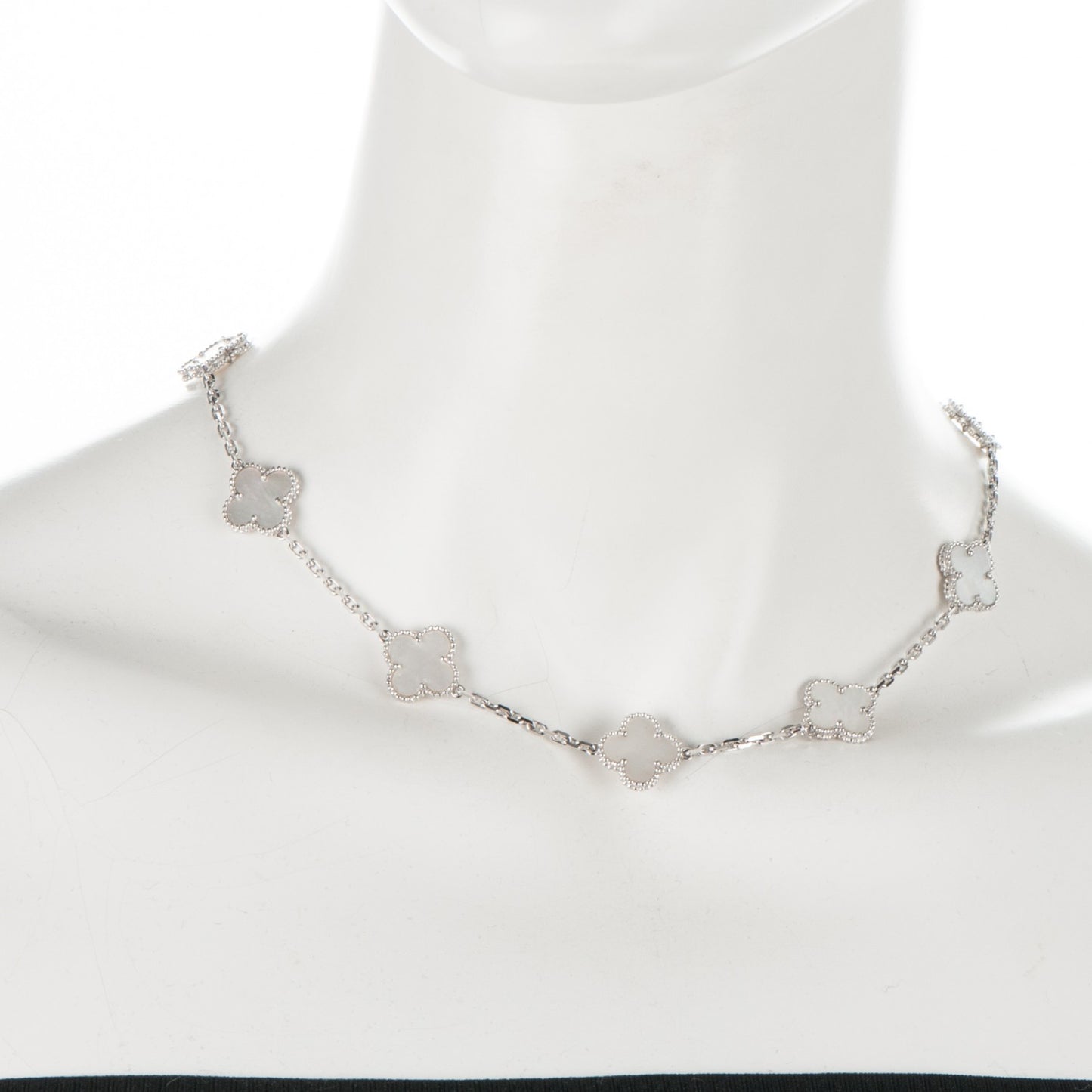 18K White Gold Mother of Pearl 10 Motifs Vintage Alhambra Necklace
