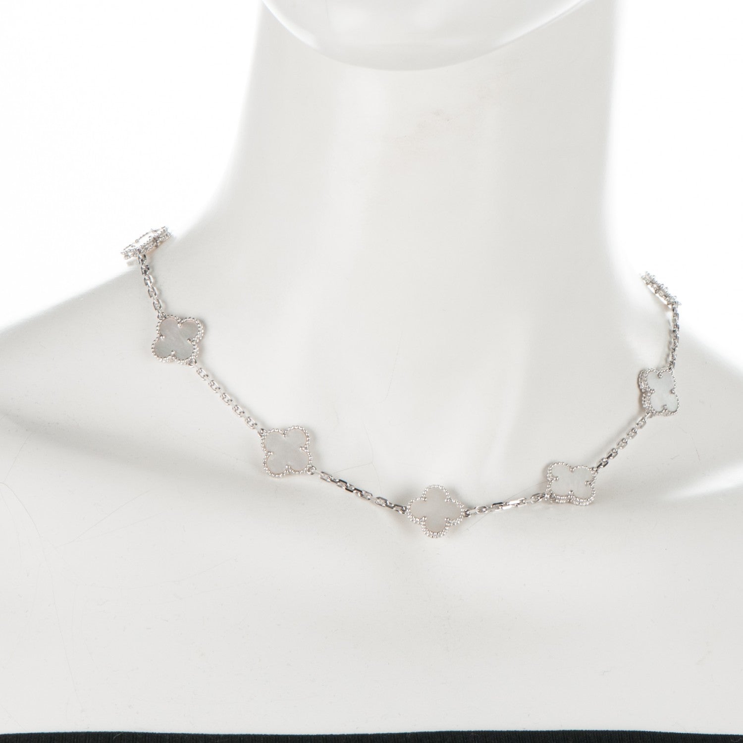 Van Cleef & Arpels 18K White Gold Mother of Pearl 10 Motifs Vintage Alhambra Necklace 2 of 6