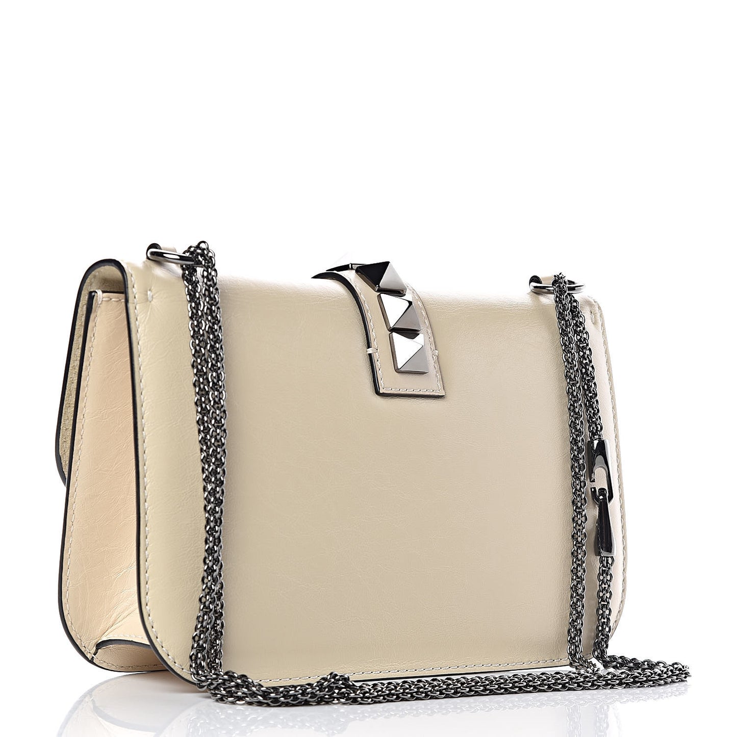 Craquele Calfskin Medium Glam Lock Rockstud Flap Light Ivory
