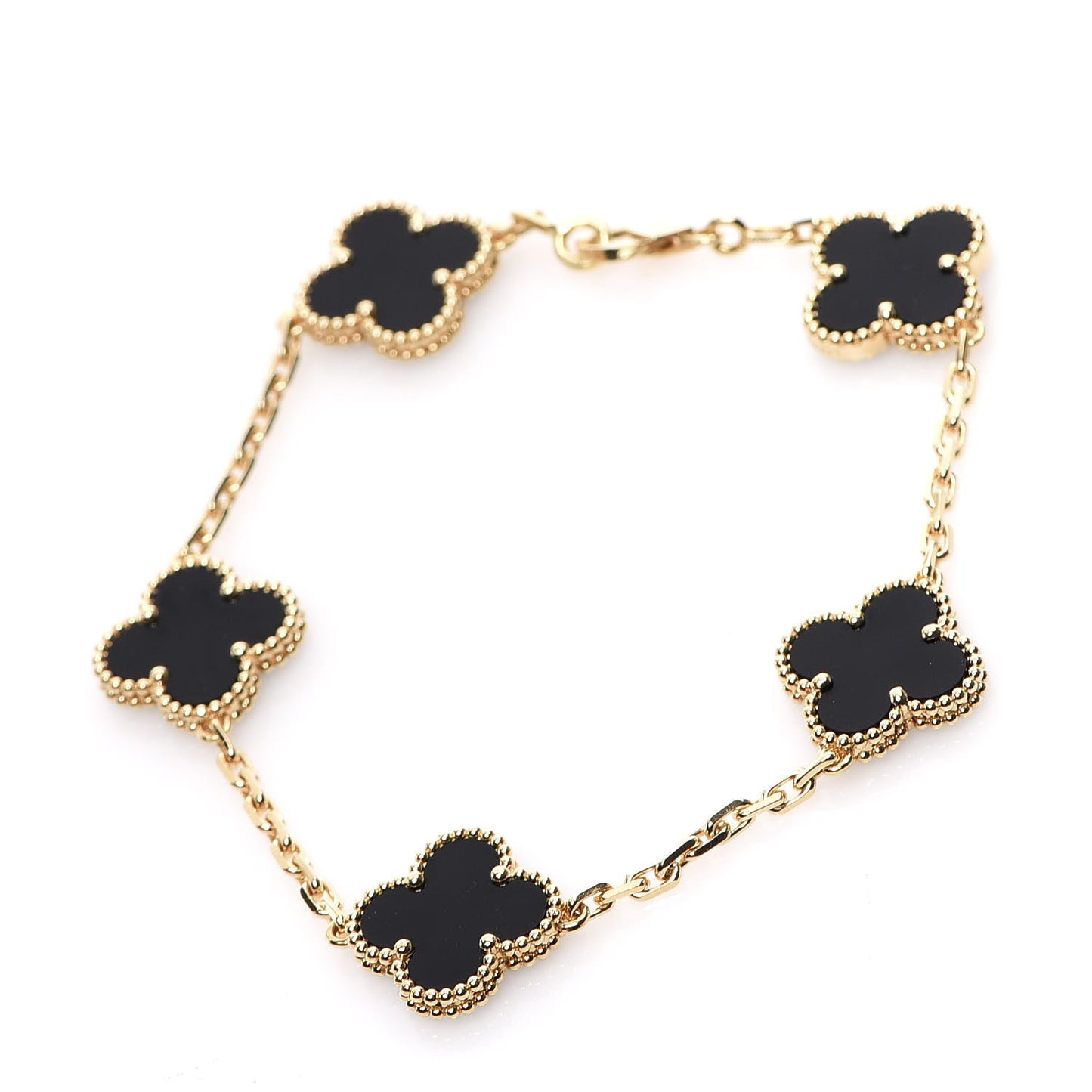 18K Yellow Gold Black Onyx 5 Motifs Vintage Alhambra Bracelet