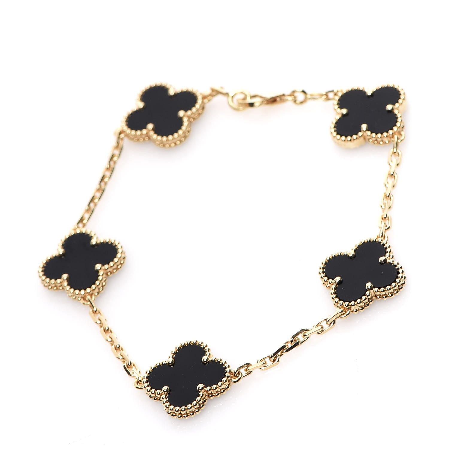 Van Cleef & Arpels 18K Yellow Gold Black Onyx 5 Motifs Vintage Alhambra Bracelet 1 of 5
