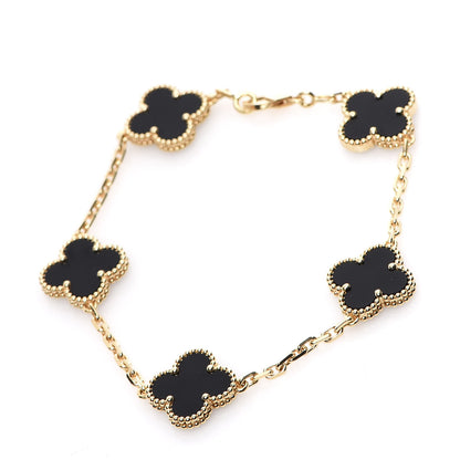 Van Cleef & Arpels 18K Yellow Gold Black Onyx 5 Motifs Vintage Alhambra Bracelet 1 of 5