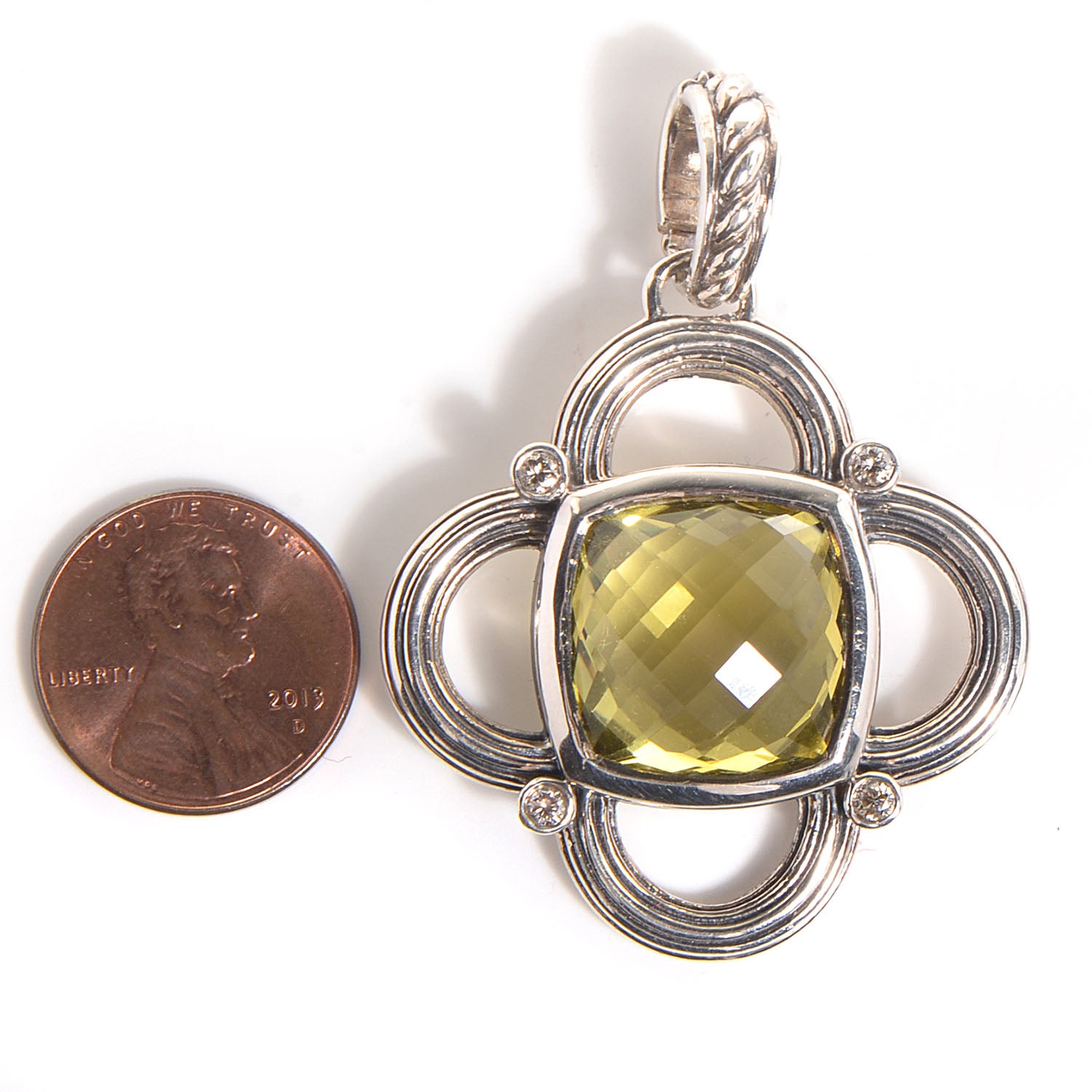 David Yurman Sterling Silver Renaissance 16mm Peridot Enhancer Pendant 2 of 5