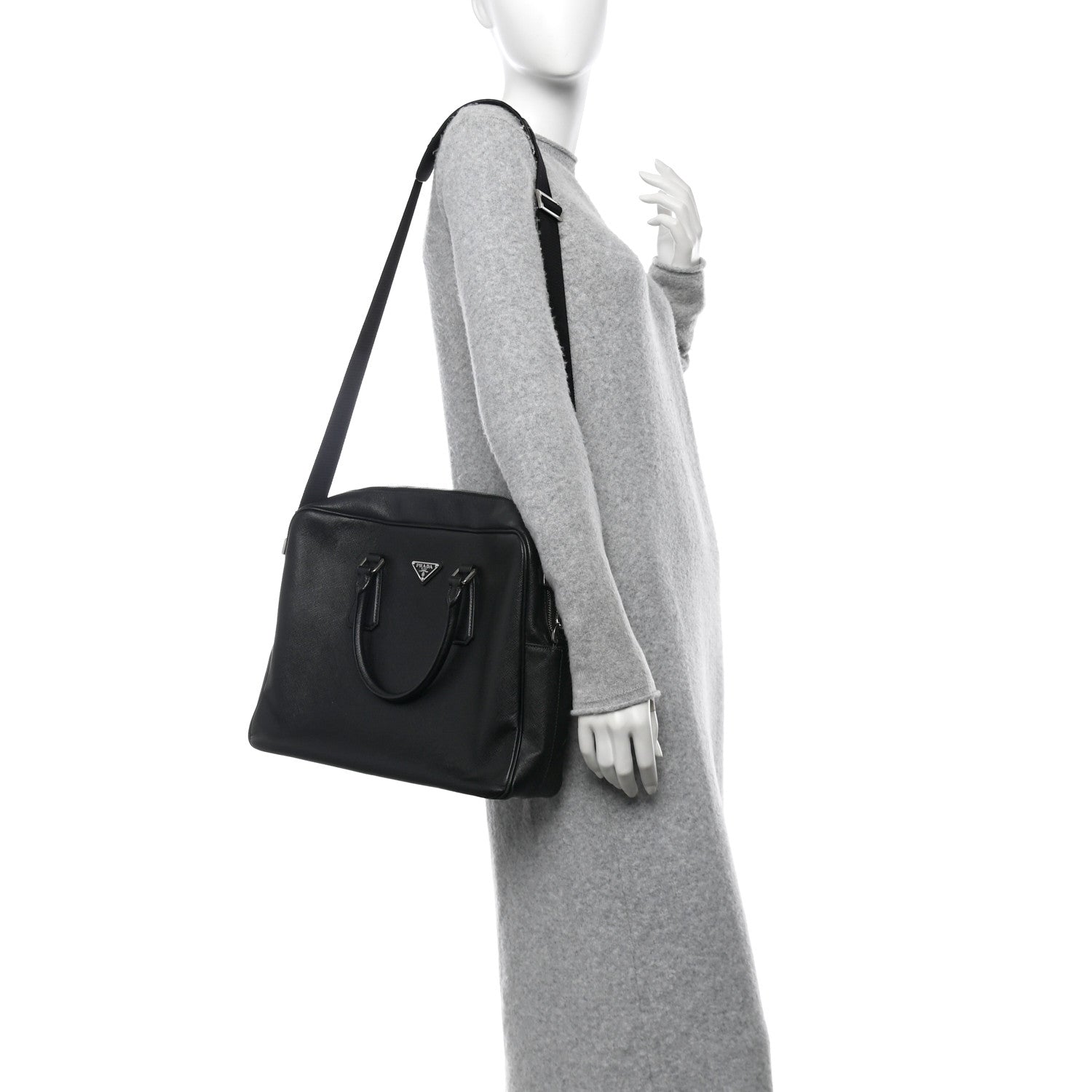 Prada Saffiano Travel Briefcase Black 2 of 9